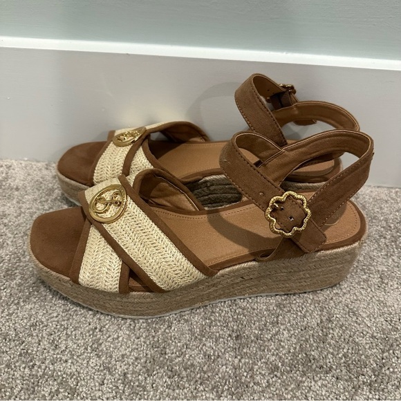 Sam & Libby Shoes - Sam & Libby Brown and Cream Wedge Sandals